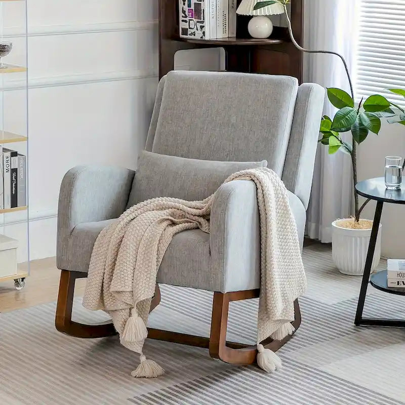 Fauteuil à bascule, Fauteuil à bascule rembourré d'intérieur pour salon, Fauteuil à bascule moderne avec oreiller