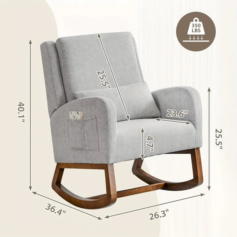 Fauteuil à bascule, Fauteuil à bascule rembourré d'intérieur pour salon, Fauteuil à bascule moderne avec oreiller