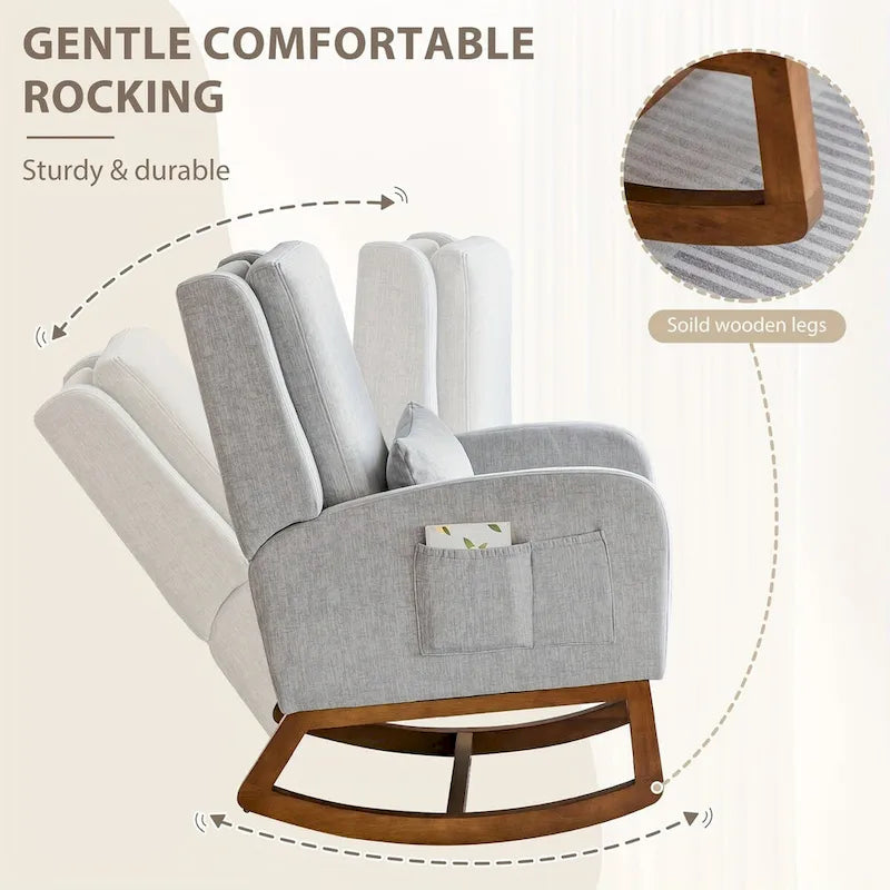 Fauteuil à bascule, Fauteuil à bascule rembourré d'intérieur pour salon, Fauteuil à bascule moderne avec oreiller