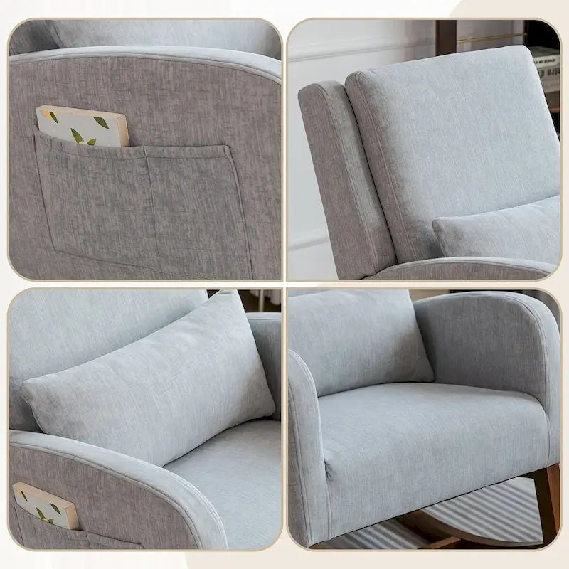 Fauteuil à bascule, Fauteuil à bascule rembourré d'intérieur pour salon, Fauteuil à bascule moderne avec oreiller