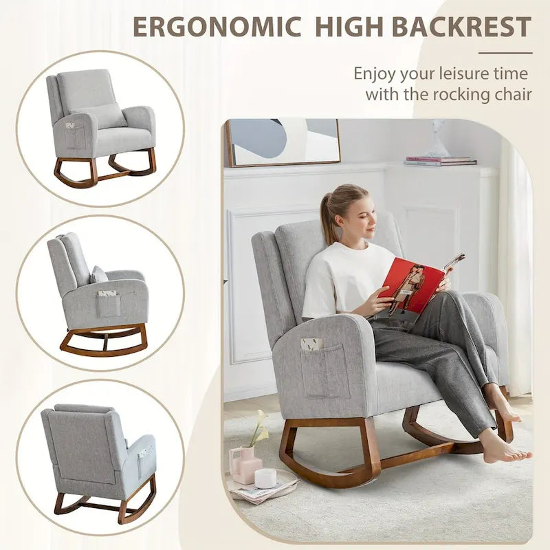 Fauteuil à bascule, Fauteuil à bascule rembourré d'intérieur pour salon, Fauteuil à bascule moderne avec oreiller