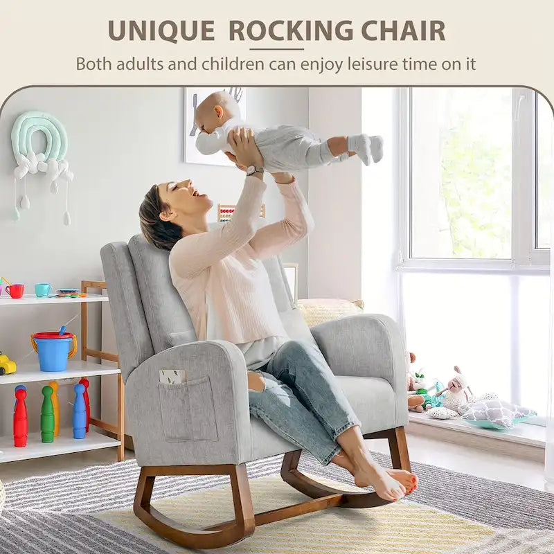 Fauteuil à bascule, Fauteuil à bascule rembourré d'intérieur pour salon, Fauteuil à bascule moderne avec oreiller