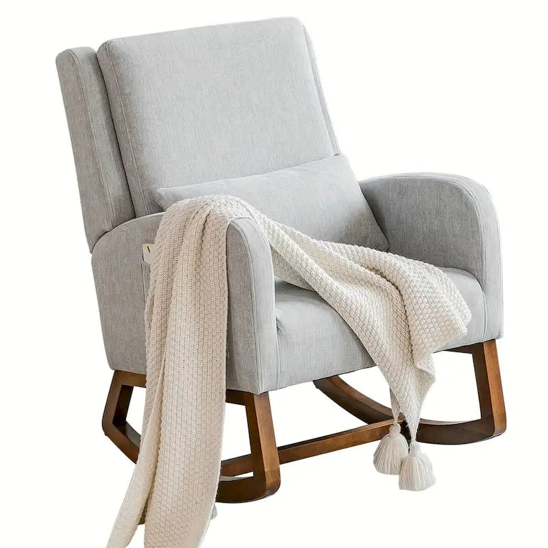 Fauteuil à bascule, Fauteuil à bascule rembourré d'intérieur pour salon, Fauteuil à bascule moderne avec oreiller