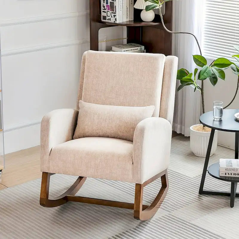 Fauteuil à bascule, Fauteuil à bascule rembourré d'intérieur pour salon, Fauteuil à bascule moderne avec oreiller