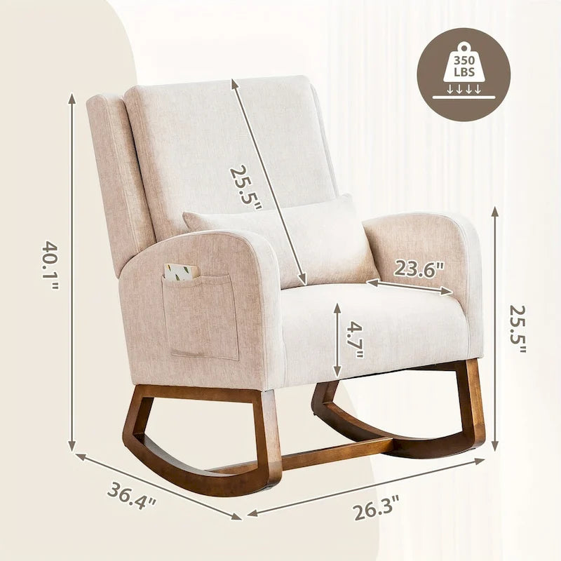 Fauteuil à bascule, Fauteuil à bascule rembourré d'intérieur pour salon, Fauteuil à bascule moderne avec oreiller