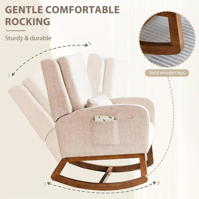 Fauteuil à bascule, Fauteuil à bascule rembourré d'intérieur pour salon, Fauteuil à bascule moderne avec oreiller