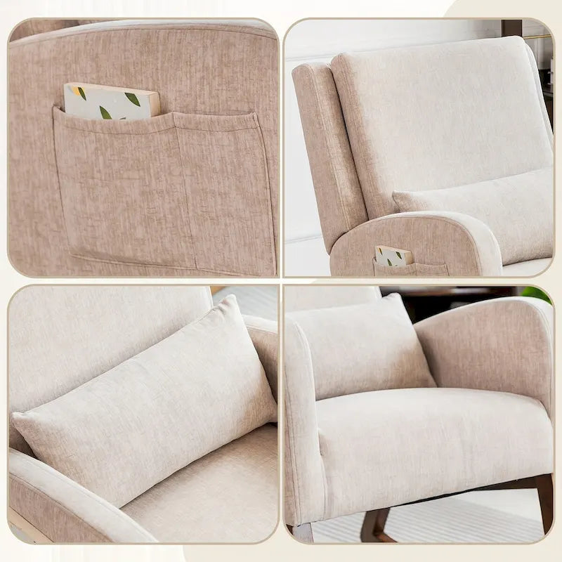 Fauteuil à bascule, Fauteuil à bascule rembourré d'intérieur pour salon, Fauteuil à bascule moderne avec oreiller