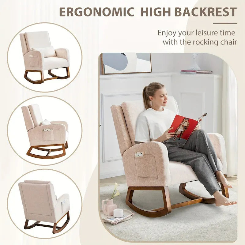 Fauteuil à bascule, Fauteuil à bascule rembourré d'intérieur pour salon, Fauteuil à bascule moderne avec oreiller