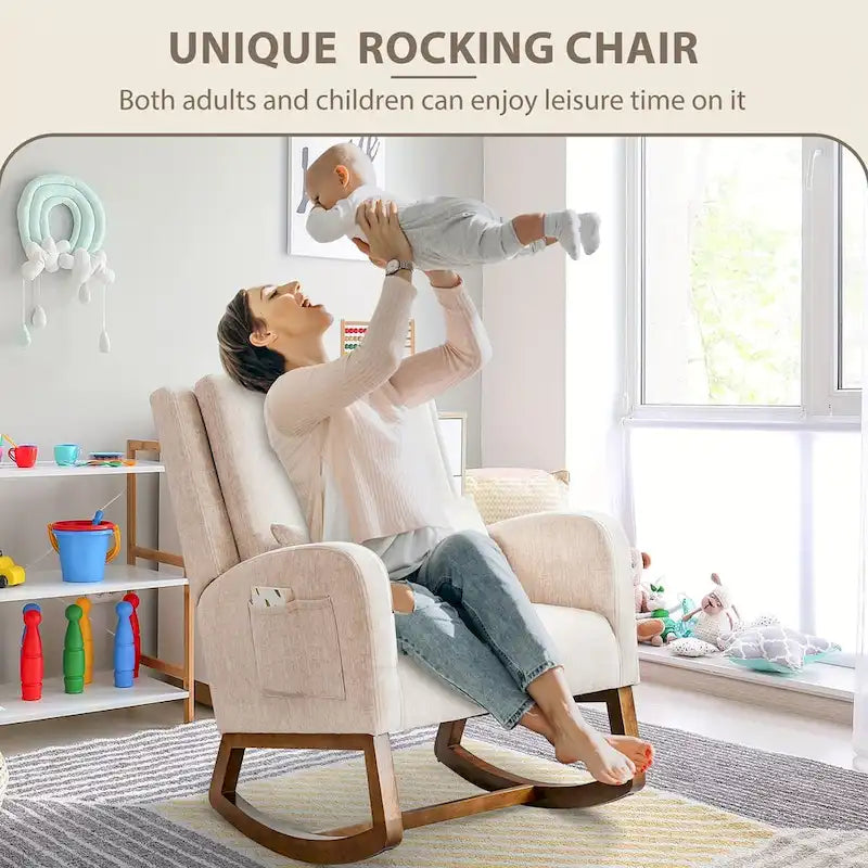 Fauteuil à bascule, Fauteuil à bascule rembourré d'intérieur pour salon, Fauteuil à bascule moderne avec oreiller