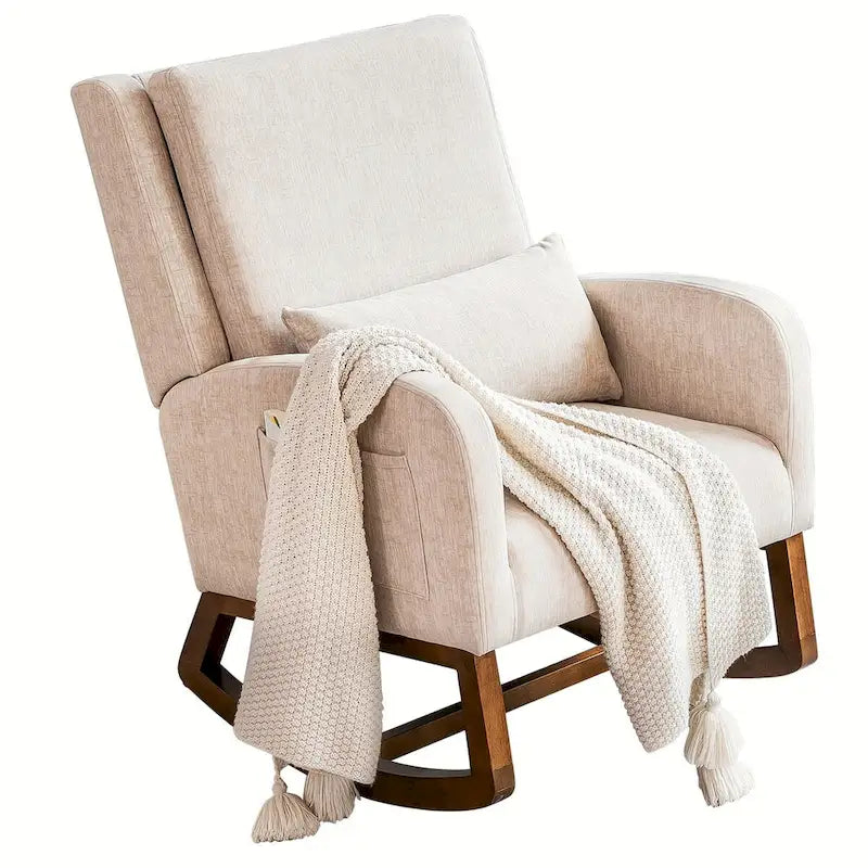Fauteuil à bascule, Fauteuil à bascule rembourré d'intérieur pour salon, Fauteuil à bascule moderne avec oreiller
