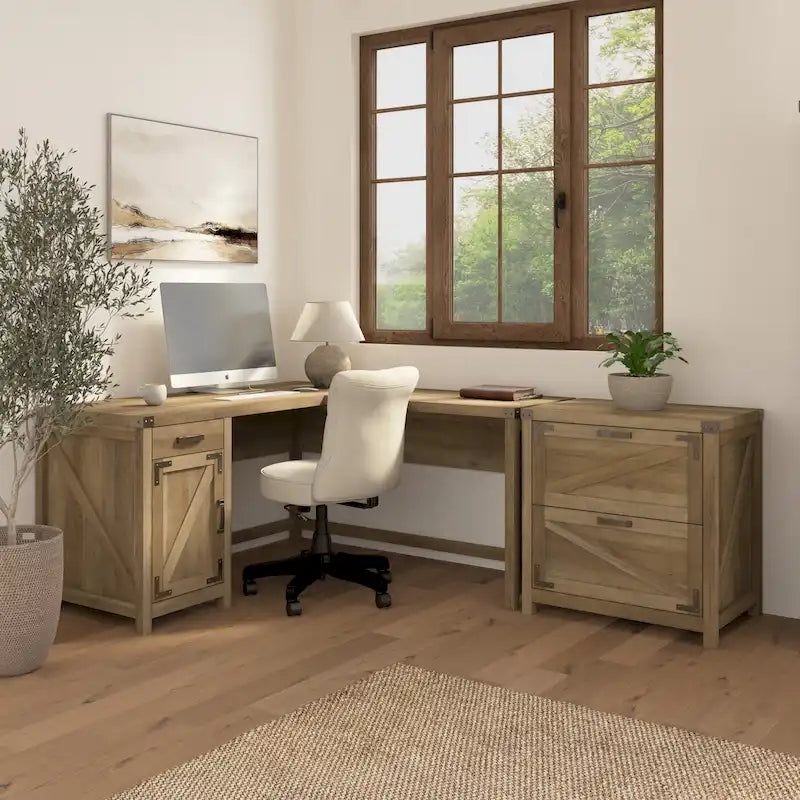 Bureau d'angle avec classeur intégré