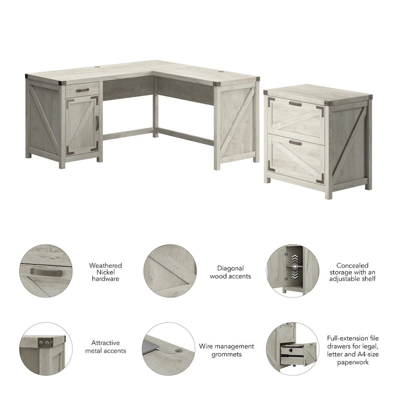 Bureau d'angle avec classeur intégré