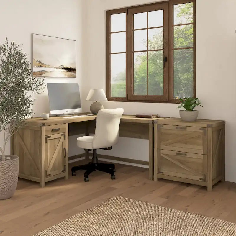 Bureau d'angle avec classeur intégré