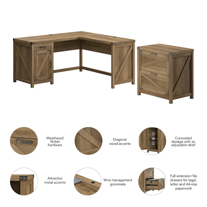Bureau d'angle avec classeur intégré