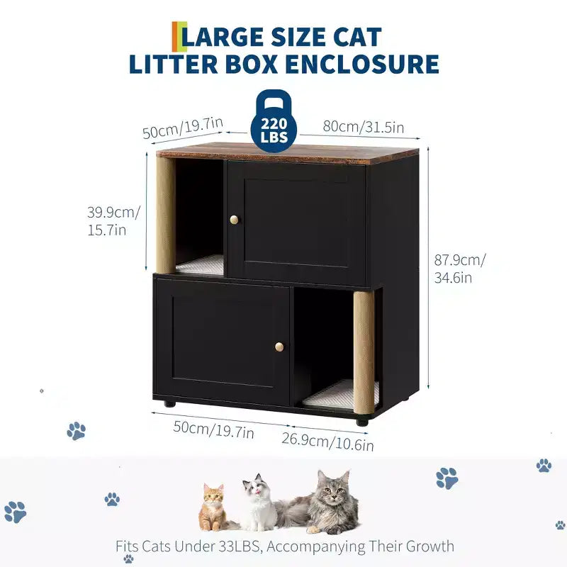 Meuble cache-litière double avec poteaux à griffer et tapis de litière à double couche pour animaux de compagnie d'intérieur
