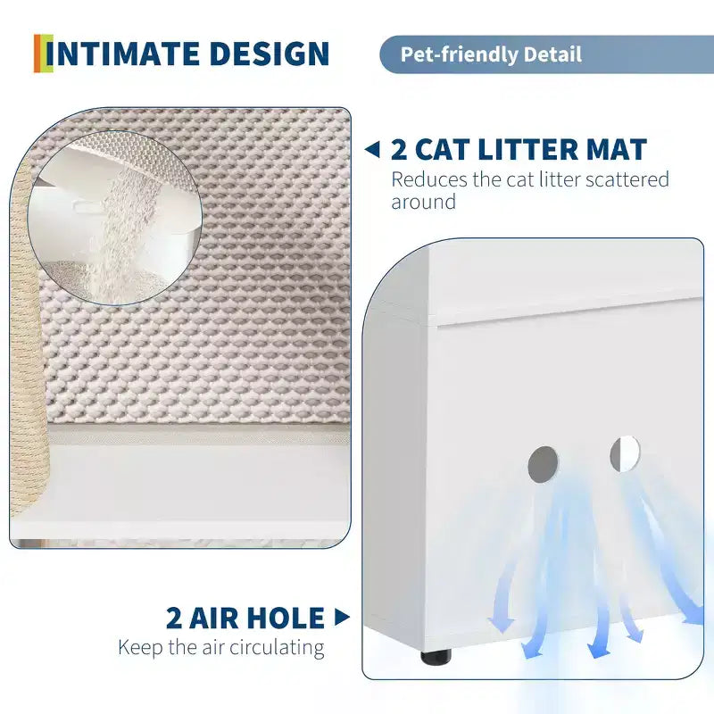 Meuble cache-litière double avec poteaux à griffer et tapis de litière à double couche pour animaux de compagnie d'intérieur