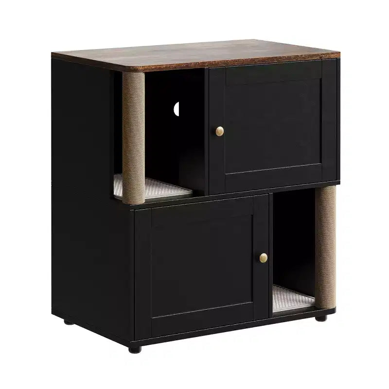 Meuble cache-litière double avec poteaux à griffer et tapis de litière à double couche pour animaux de compagnie d'intérieur