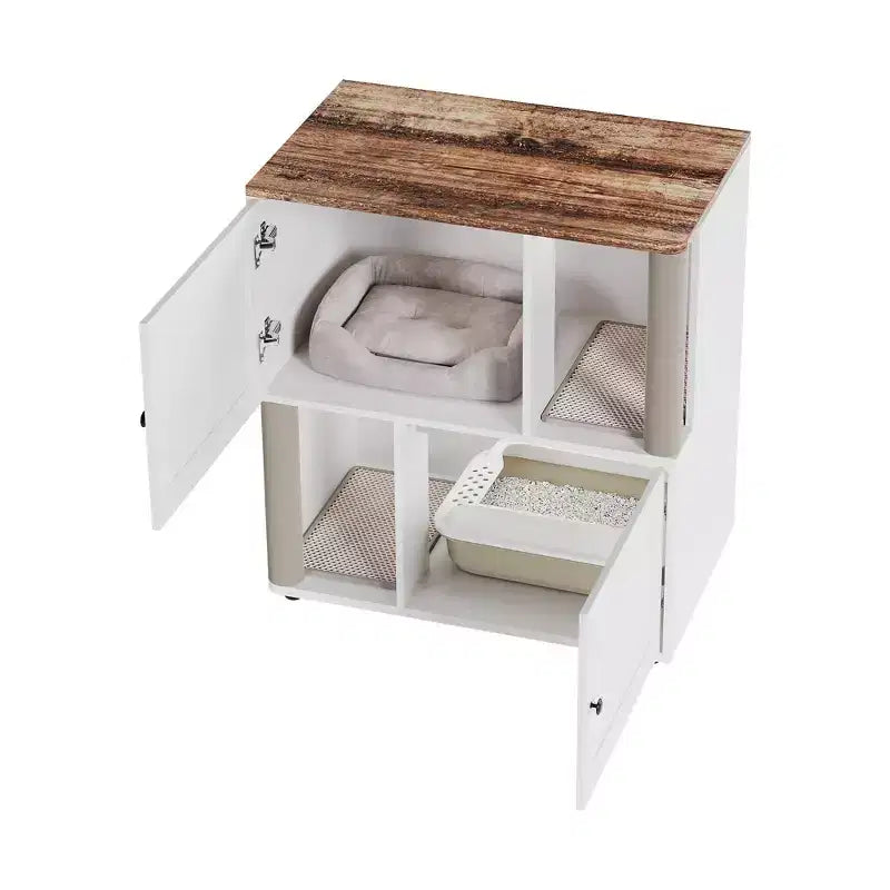 Meuble cache-litière double avec poteaux à griffer et tapis de litière à double couche pour animaux de compagnie d'intérieur